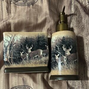 Bacova Deer Design Bath Accessory Set - Soap Dispenser and Toothbrush Holder